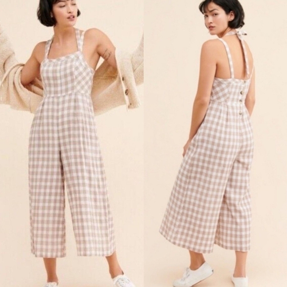 Free People Pants - 💋Free People Gingham Jumpsuit in Cream and White💋